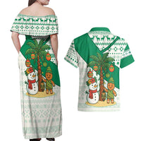 Nigeria Christmas Couples Matching Off Shoulder Maxi Dress and Hawaiian Shirt with Gingerbread Snowman Palm Tree and Tribal Mask Design - Wonder Print Shop
