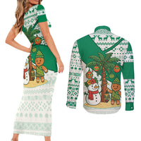 Nigeria Christmas Couples Matching Short Sleeve Bodycon Dress and Long Sleeve Button Shirt with Gingerbread Snowman Palm Tree and Tribal Mask Design - Wonder Print Shop