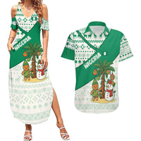 Nigeria Christmas Couples Matching Summer Maxi Dress and Hawaiian Shirt with Gingerbread Snowman Palm Tree and Tribal Mask Design - Wonder Print Shop