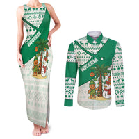 Nigeria Christmas Couples Matching Tank Maxi Dress and Long Sleeve Button Shirt with Gingerbread Snowman Palm Tree and Tribal Mask Design - Wonder Print Shop