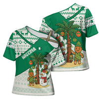 Nigeria Christmas Cross Shoulder Shirt with Gingerbread Snowman Palm Tree and Tribal Mask Design - Wonder Print Shop