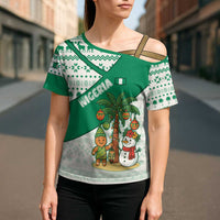 Nigeria Christmas Cross Shoulder Shirt with Gingerbread Snowman Palm Tree and Tribal Mask Design - Wonder Print Shop