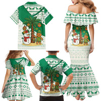 Nigeria Christmas Family Matching Mermaid Dress and Hawaiian Shirt with Gingerbread Snowman Palm Tree and Tribal Mask Design - Wonder Print Shop