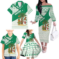 Nigeria Christmas Family Matching Off The Shoulder Long Sleeve Dress and Hawaiian Shirt with Gingerbread Snowman Palm Tree and Tribal Mask Design - Wonder Print Shop