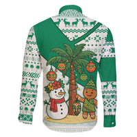 Nigeria Christmas Family Matching Off The Shoulder Long Sleeve Dress and Hawaiian Shirt with Gingerbread Snowman Palm Tree and Tribal Mask Design - Wonder Print Shop