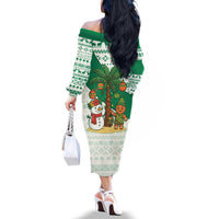 Nigeria Christmas Family Matching Off The Shoulder Long Sleeve Dress and Hawaiian Shirt with Gingerbread Snowman Palm Tree and Tribal Mask Design - Wonder Print Shop