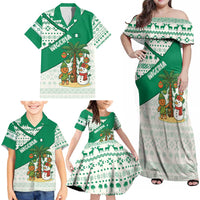 Nigeria Christmas Family Matching Off Shoulder Maxi Dress and Hawaiian Shirt with Gingerbread Snowman Palm Tree and Tribal Mask Design - Wonder Print Shop