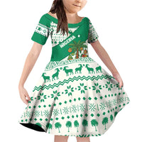 Nigeria Christmas Family Matching Off Shoulder Short Dress and Hawaiian Shirt with Gingerbread Snowman Palm Tree and Tribal Mask Design - Wonder Print Shop