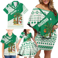 Nigeria Christmas Family Matching Off Shoulder Short Dress and Hawaiian Shirt with Gingerbread Snowman Palm Tree and Tribal Mask Design - Wonder Print Shop