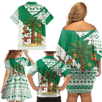 Nigeria Christmas Family Matching Off Shoulder Short Dress and Hawaiian Shirt with Gingerbread Snowman Palm Tree and Tribal Mask Design - Wonder Print Shop