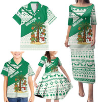 Nigeria Christmas Family Matching Puletasi and Hawaiian Shirt with Gingerbread Snowman Palm Tree and Tribal Mask Design - Wonder Print Shop