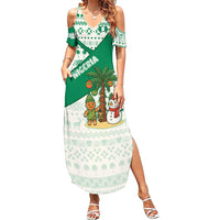 Nigeria Christmas Family Matching Summer Maxi Dress and Hawaiian Shirt with Gingerbread Snowman Palm Tree and Tribal Mask Design - Wonder Print Shop