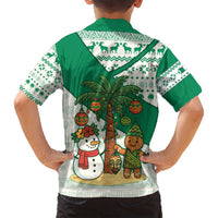 Nigeria Christmas Family Matching Tank Maxi Dress and Hawaiian Shirt with Gingerbread Snowman Palm Tree and Tribal Mask Design - Wonder Print Shop