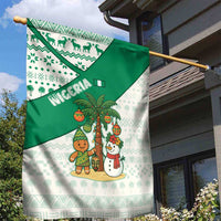 Nigeria Christmas Garden Flag with Gingerbread Snowman Palm Tree and Tribal Mask Design - Wonder Print Shop
