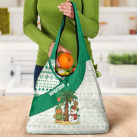 Nigeria Christmas Grocery Bag with Gingerbread Snowman Palm Tree and Tribal Mask Design - Wonder Print Shop