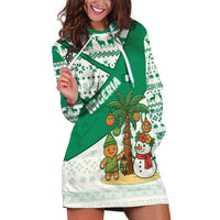 Nigeria Christmas Hoodie Dress with Gingerbread Snowman Palm Tree and Tribal Mask Design - Wonder Print Shop