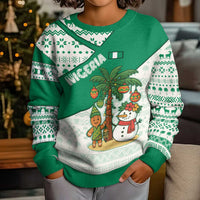 Nigeria Christmas Kid Ugly Christmas Sweater with Gingerbread Snowman Palm Tree and Tribal Mask Design - Wonder Print Shop