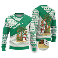 Nigeria Christmas Ugly Christmas Sweater with Gingerbread Snowman Palm Tree and Tribal Mask Design - Wonder Print Shop