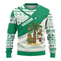 Nigeria Christmas Ugly Christmas Sweater with Gingerbread Snowman Palm Tree and Tribal Mask Design - Wonder Print Shop