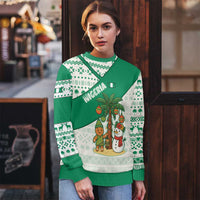 Nigeria Christmas Ugly Christmas Sweater with Gingerbread Snowman Palm Tree and Tribal Mask Design - Wonder Print Shop