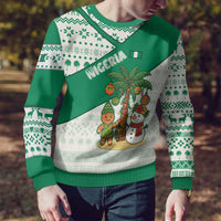 Nigeria Christmas Ugly Christmas Sweater with Gingerbread Snowman Palm Tree and Tribal Mask Design - Wonder Print Shop