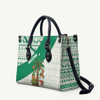 Nigeria Christmas Leather Bag with Gingerbread Snowman Palm Tree and Tribal Mask Design - Wonder Print Shop