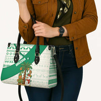 Nigeria Christmas Leather Bag with Gingerbread Snowman Palm Tree and Tribal Mask Design - Wonder Print Shop