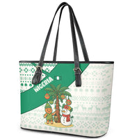 Nigeria Christmas Leather Tote Bag with Gingerbread Snowman Palm Tree and Tribal Mask Design - Wonder Print Shop