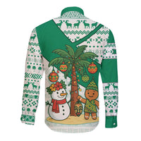 Nigeria Christmas Long Sleeve Button Shirt with Gingerbread Snowman Palm Tree and Tribal Mask Design - Wonder Print Shop