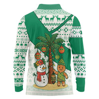 Nigeria Christmas Long Sleeve Polo Shirt with Gingerbread Snowman Palm Tree and Tribal Mask Design - Wonder Print Shop