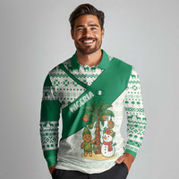 Nigeria Christmas Long Sleeve Polo Shirt with Gingerbread Snowman Palm Tree and Tribal Mask Design - Wonder Print Shop