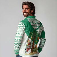 Nigeria Christmas Long Sleeve Polo Shirt with Gingerbread Snowman Palm Tree and Tribal Mask Design - Wonder Print Shop
