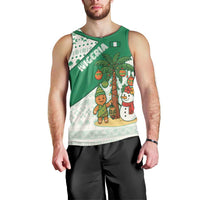 Nigeria Christmas Men Tank Top with Gingerbread Snowman Palm Tree and Tribal Mask Design - Wonder Print Shop