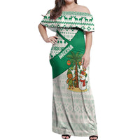 Nigeria Christmas Off Shoulder Maxi Dress with Gingerbread Snowman Palm Tree and Tribal Mask Design - Wonder Print Shop
