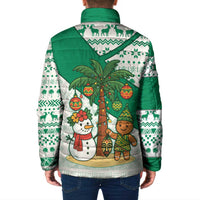 Nigeria Christmas Padded Jacket with Gingerbread Snowman Palm Tree and Tribal Mask Design - Wonder Print Shop
