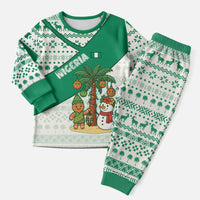 Nigeria Christmas Pajama Set with Gingerbread Snowman Palm Tree and Tribal Mask Design - Wonder Print Shop