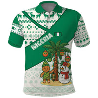Nigeria Christmas Polo Shirt with Gingerbread Snowman Palm Tree and Tribal Mask Design - Wonder Print Shop