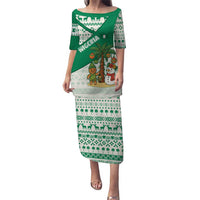 Nigeria Christmas Puletasi with Gingerbread Snowman Palm Tree and Tribal Mask Design - Wonder Print Shop