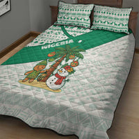 Nigeria Christmas Quilt Bed Set with Gingerbread Snowman Palm Tree and Tribal Mask Design - Wonder Print Shop