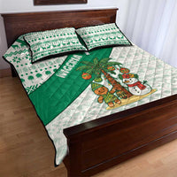 Nigeria Christmas Quilt Bed Set with Gingerbread Snowman Palm Tree and Tribal Mask Design - Wonder Print Shop