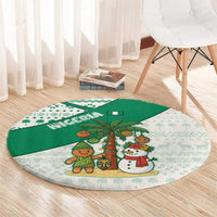 Nigeria Christmas Round Carpet with Gingerbread Snowman Palm Tree and Tribal Mask Design - Wonder Print Shop