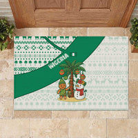 Nigeria Christmas Rubber Doormat with Gingerbread Snowman Palm Tree and Tribal Mask Design - Wonder Print Shop