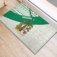 Nigeria Christmas Rubber Doormat with Gingerbread Snowman Palm Tree and Tribal Mask Design - Wonder Print Shop