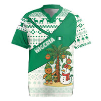 Nigeria Christmas Rugby Jersey with Gingerbread Snowman Palm Tree and Tribal Mask Design - Wonder Print Shop
