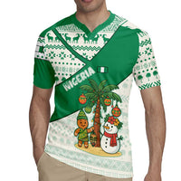 Nigeria Christmas Rugby Jersey with Gingerbread Snowman Palm Tree and Tribal Mask Design - Wonder Print Shop