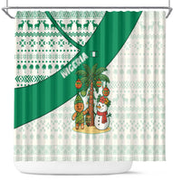Nigeria Christmas Shower Curtain with Gingerbread Snowman Palm Tree and Tribal Mask Design - Wonder Print Shop