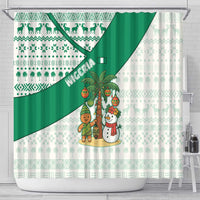 Nigeria Christmas Shower Curtain with Gingerbread Snowman Palm Tree and Tribal Mask Design - Wonder Print Shop