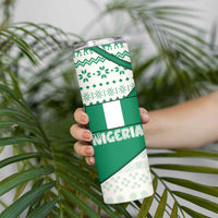 Nigeria Christmas Skinny Tumbler with Gingerbread Snowman Palm Tree and Tribal Mask Design - Wonder Print Shop