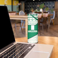 Nigeria Christmas Skinny Tumbler with Gingerbread Snowman Palm Tree and Tribal Mask Design - Wonder Print Shop