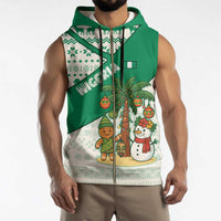 Nigeria Christmas Sleeveless Zip Hoodie with Gingerbread Snowman Palm Tree and Tribal Mask Design - Wonder Print Shop